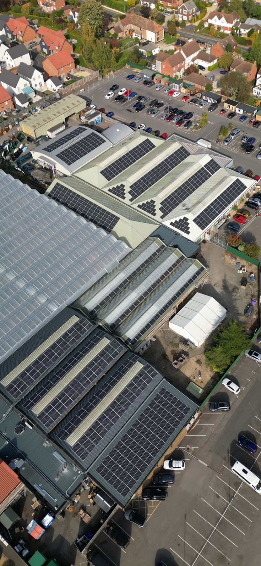 Solar panels across a commercial building roof